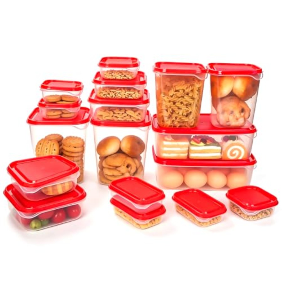 Meal Prep Food - 17개 플라스틱 식품 보관 세트, 빨간색