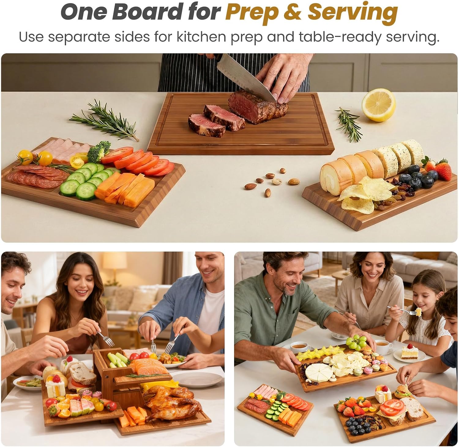 Meal Prep For Cutting - 대나무 도마 세트(스탠드 포함), 3개 양면