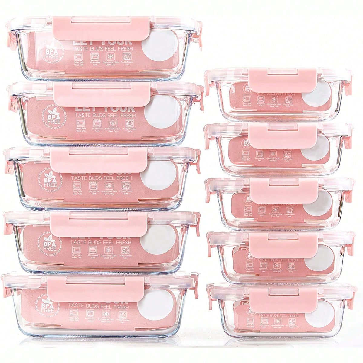 Meal Prep Food - 10팩 유리 밀프렙 용기, 뚜껑이 있는