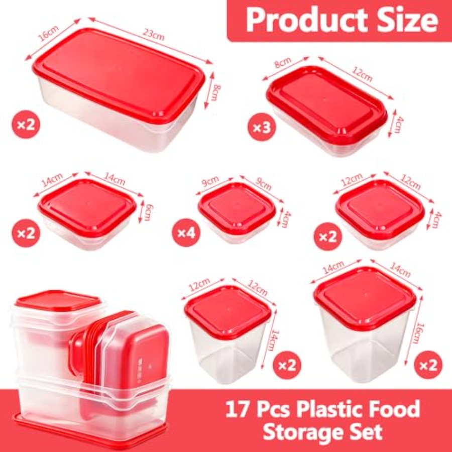 17개 플라스틱 식품 보관 세트, 빨간색 통풍 뚜껑 B - Meal Prep Food 리뷰 및 가격